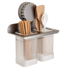 마더브띠 벽걸이 압착형 2구 수저통 AE20618, 그레이, 1개