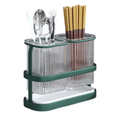 免鑽孔安裝型壁掛式餐具筒架 豪華型, 1個, 綠色