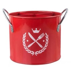 마더브띠 원형 4구 스틸 다용도 보관함 수저통 AE20619, 레드, 1개