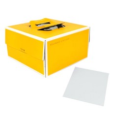 Cheonun Package 蛋糕盒 3號 + 底板組, 黃色(盒子), 白色(底板), 1套