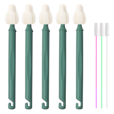 하이비 젖병 젖꼭지 세척솔 몽글이 롱 미니솔 5p + 빨대솔 3p 세트, 1세트, 올리브그린