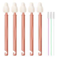 hibee 奶瓶奶嘴清潔刷 Mongle 長款迷你刷 5入 + 吸管刷 3入 組, 1套, 珊瑚色