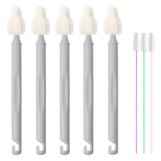 hibee 奶瓶奶嘴清潔刷 Mong-geul-i 長款迷你刷 5入 + 吸管刷 3入組, 1套, 淺灰色