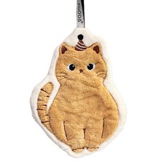 戴著尖頂帽的貓咪擦手巾, 1個, 棕色