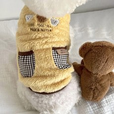 Puppy Dream狗狗格紋口袋羊毛背心 00106, 黃色, 1個