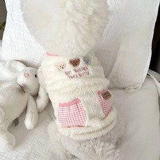 퍼피드림 강아지 체크포켓 양털 조끼 00106, 화이트, 1개