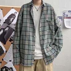 男款時尚潮流簡潔格紋襯衫