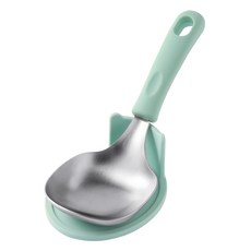 EasySili 方形不鏽鋼上菜匙 料理湯勺+矽膠底座, 薄荷綠, 1套