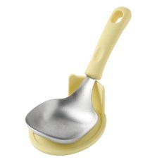 EasySili 方形不鏽鋼上菜匙 料理湯勺 + 矽膠支架, 黃色, 1套