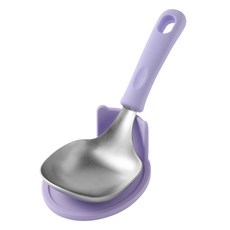 Easy Sili 方形不鏽鋼上菜匙 料理湯勺+矽膠湯勺架, 紫色, 1套