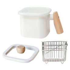 Lime Olive 電磁爐木柄方形琺瑯鍋 1.45L + 小玻璃蓋 13.5 x 13.5 x 1.5 cm + 小油炸網 寬 21cm x 高 10cm 套組, 14cm, 1套, 混合色