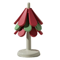 다퍼남 실리콘 트리 냄비받침 3p + 스탠드 라운드 수납대 세트, 1세트, 레드, 레드, 그린(냄비받침)