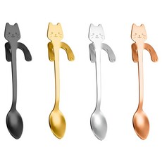 Life Tips掛在杯緣的可愛貓咪茶匙 4件組, 1組, 黑+金+銀+玫瑰金