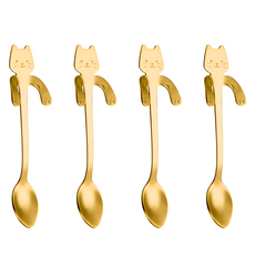 Life Tips掛在杯子上的可愛貓咪茶匙, 4個, 金色