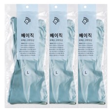 야무진 베이직 라텍스 고무장갑 양손세트, 스카이, 대(L), 3세트