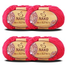 NAKO Nitte Inca 羊駝毛線 50g, 4個, 2151 亮粉色