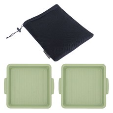 꾸밈 식기세트, 올리브그린, 1세트, 사각접시 2p + 파우치