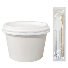 Draw Life 無印刷紙容器 1L+蓋子+竹筷+湯匙組, 1個, 25套