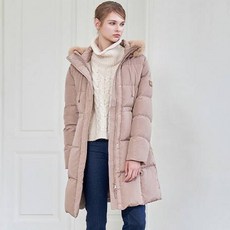 JOINUS 女款毛邊連帽中長版羽絨大衣