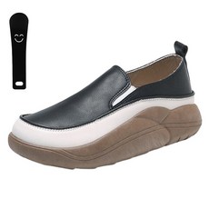 베이직스텝 여성용 복고 스타일 통굽 배색 슬립온 4cm EC014