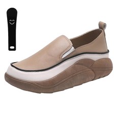 베이직스텝 여성용 복고 스타일 통굽 배색 슬립온 4cm EC014