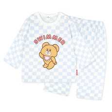 MilkBaby 유아용 스위머 체크 곰돌이 피치웜 파자마 상하의 세트