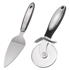 리빙온 不鏽鋼滾輪披薩刀 + 披薩鏟組, 銀色, 1套