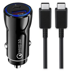 unboxing Venezia 車用 PD+USB 雙孔 快速 高速 Qualcomm 3.0 充電器 + C to C 充電線 1m, 黑色, 單一商品