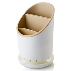 MODERN PICK 塑膠瀝水三格餐具筒, 1個, 米色