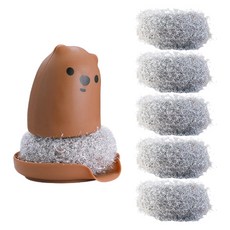 에이비엠코리아 곰돌이 손잡이 아크릴 수세미 본품 브라운 + 리필 5p 세트, 1세트, 1개