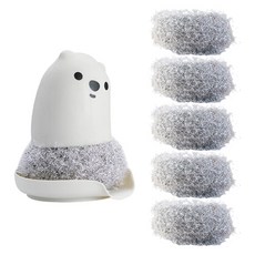 에이비엠코리아 곰돌이 손잡이 아크릴 수세미 본품 화이트 + 리필 5p 세트, 1세트