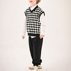 JELISPOON 男童款摩登菱紋刷毛背心長袖套裝