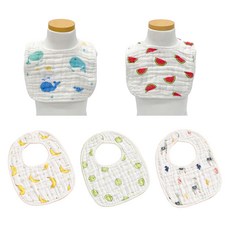 LuxuryBaby 幼兒印花8層紗棉圍兜 5件組, 鯨魚款+西瓜款+香蕉款+奇異果款+羊駝款, 1組