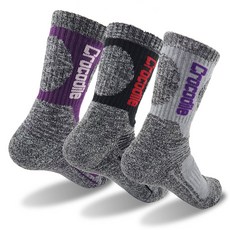 Crocodile 鱷魚 女款氣墊長筒登山襪3雙組, 1套, 黑色, 灰色, 紫色