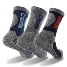 Crocodile 鱷魚 男款緩震長筒登山襪3雙組, 1套, 黑色, 灰色, 海軍藍