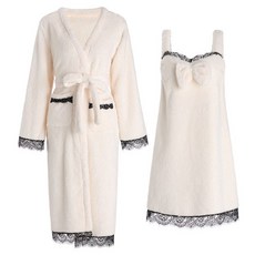 貼身美體女性睡袍 + 修身迷你連身裙套組, 1套, 白色