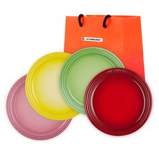 르크루제 원형 접시 15cm 4종 세트 + 쇼핑백, 1세트, 원형접시15cm 4종, 빨강, 팜, 솔레이, 로즈쿼츠