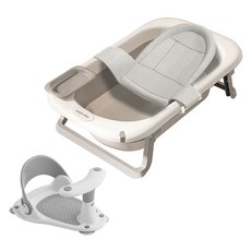 메리본 접이식 아기욕조 + 목욕그물 + 아기 목욕의자, 화이트 + 그레이