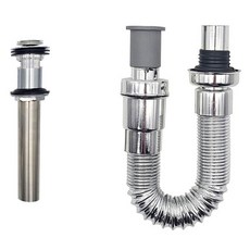 B&HOME 洗臉盆一鍵式自動彈跳 + 蛇腹式排水管組合, 銀色