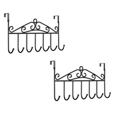 MALLTOYOU 免鑽孔多用途門後7鉤掛架, 黑色, 2個