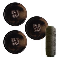 ButtonKing 鈕扣28mm 3入+迷你裁縫線+針套件組, 1組, 深黑Ni(鈕扣)+黑色(裁縫線)