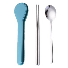 Life Tips攜帶式不鏽鋼筷子餐具組, 1組, 勺子+筷子+箱子, 藍色