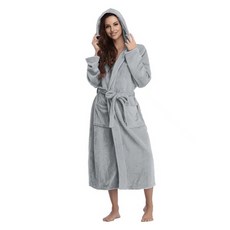 女性柔軟觸感超細纖維浴袍 L, 1個, 7號 淺灰色