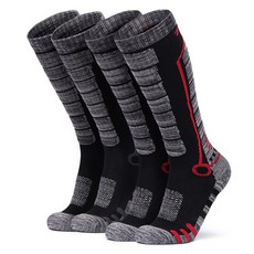 tesla 男性運動滑雪襪 2雙組 TM-MZS82, 黑色 + 紅色