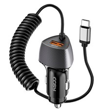 COSY 51W PD+QC3.0 Type-C彈簧線車用快速充電器, 黑色, CGR4140AT