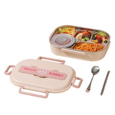 Cuteme 可愛兔子不銹鋼保冷便當盒 5格 + 餐具組 MP326, 1套, 混合色