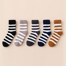 스타일컨택트 남성용 레트로 스트라이프 플리스 수면 양말 5켤례 세트