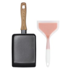 bella cuisine Living Star IH電磁爐木紋方形玉子燒鍋 18cm + 大型矽膠鍋鏟套組, 1套, 玉子燒鍋 18cm + 矽膠鍋鏟, 混合色