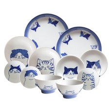 NICOTT Cutie Neko 雙人居家餐具組 11件組, 1套, 5種, 混合顏色(飯碗, 義大利麵盤), 隨機出貨(盤子, 醬料碗)