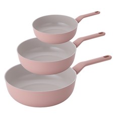 Lacena 電磁爐陶瓷塗層宮廷炒鍋3件組, 1套, 宮廷炒鍋 22cm, 28cm, 32cm, 粉紅色